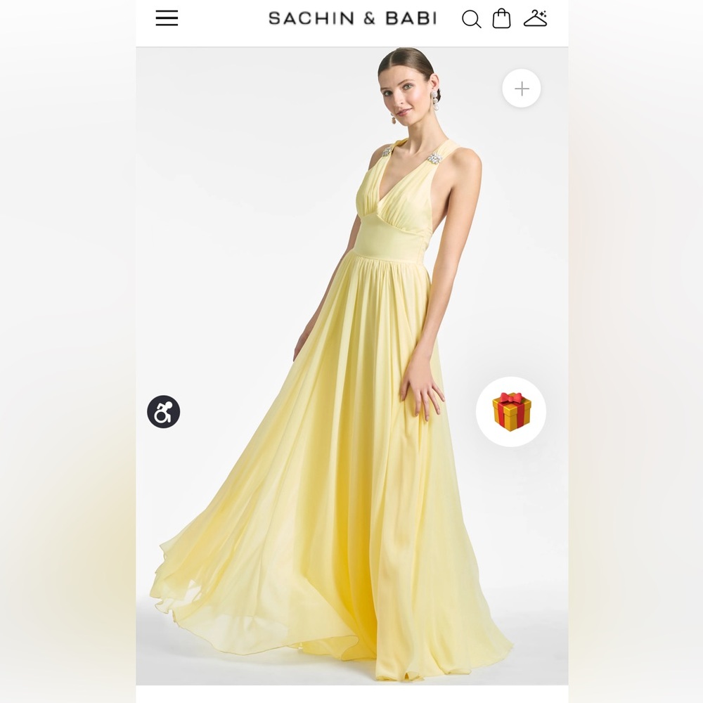 Sachin & Babi Kenzia Gown size 8 NWT Yellow Embellished